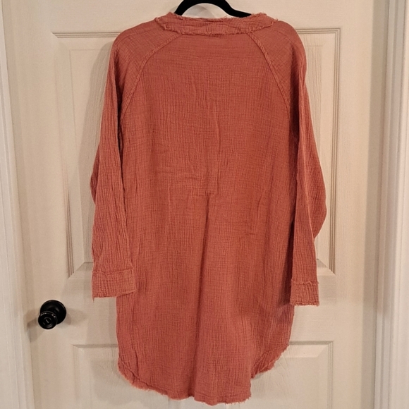 La Miel Burnt Orange Gauze Shirt Jacket Boutique Tunic Draw String Comfort Dress - Picture 7 of 9